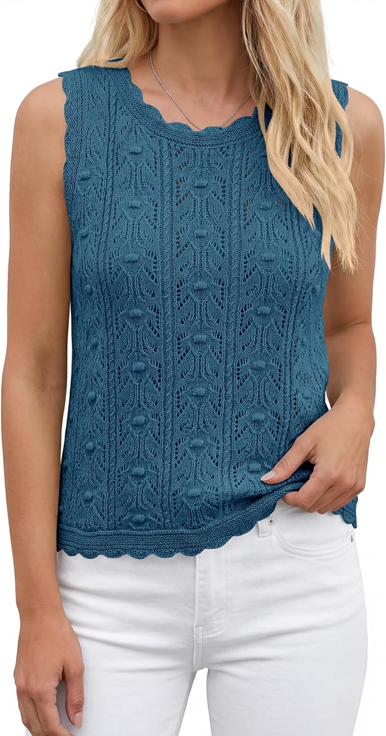 BTFBM Crochet Tops for Women Sleeveless Knit Sweater Vest Tank Top Summer Spring 2026 Cover Ups Beach Vacation Clothes - Image 3