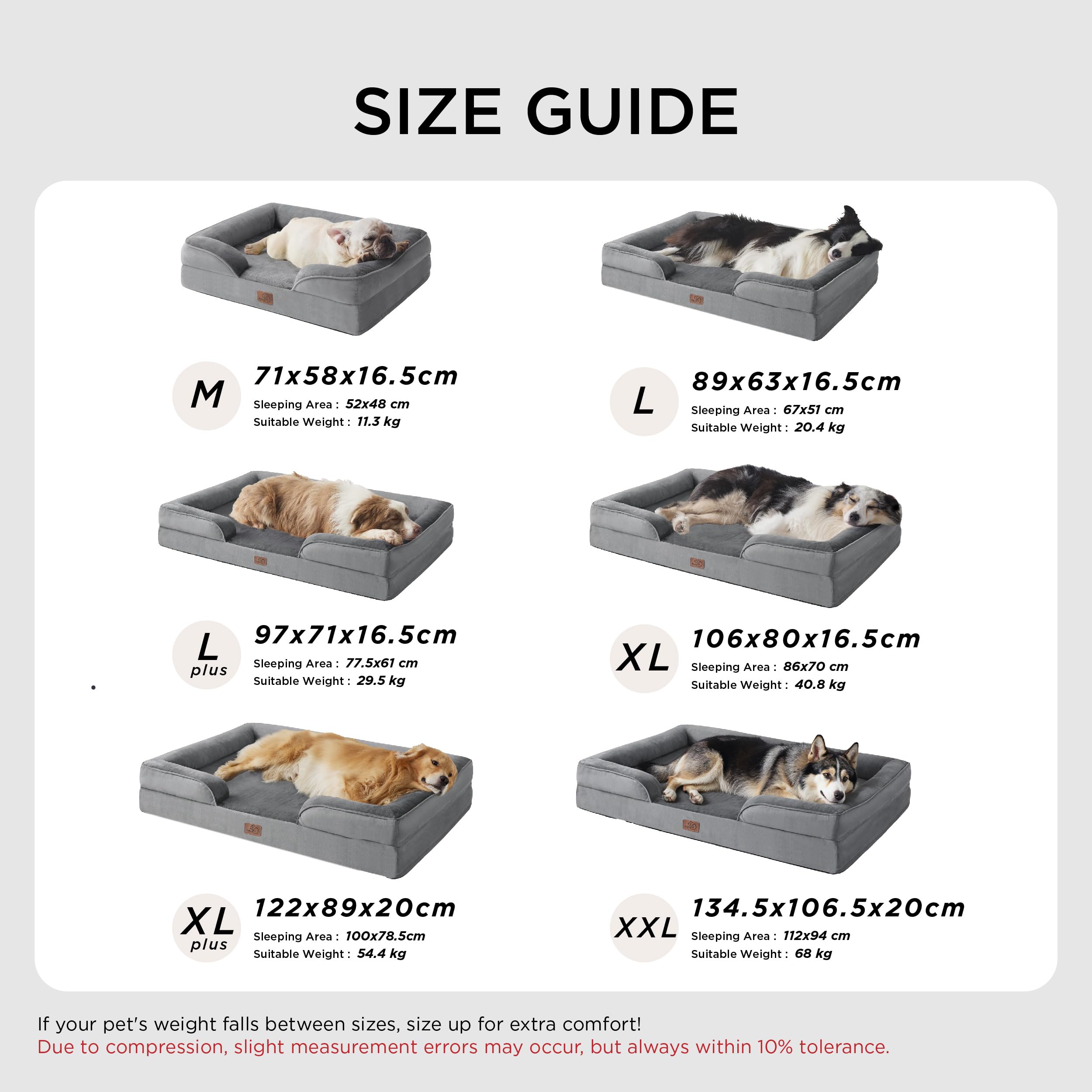 Bedsure Letto per Cani Grande 89x63x18cm - Divano per Cani Taglia Gande in Uovo Foam, Colore Grigio, Cuscino per Cani Sfoderabile e Lavabile