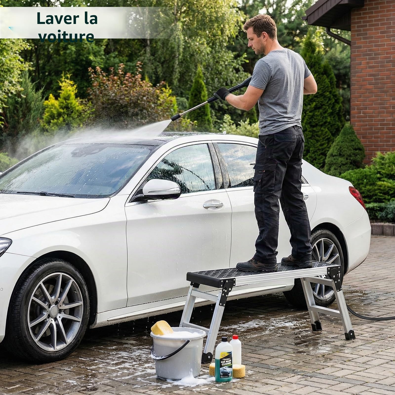 Johgee Plate-forme de travail pliable en aluminium avec pieds antidérapants, tabouret pliable avec verrous de sécurité pour nettoyage de voiture, travaux de peinture, atelier et usage domestique