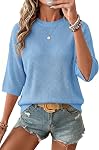 Arach&Cloz 2026 100% Cotton Printemps Été Crochet Tops Col d'équipage 3/4 Manches Loose Fit Shirts Casual Blouse Outfits pour femme