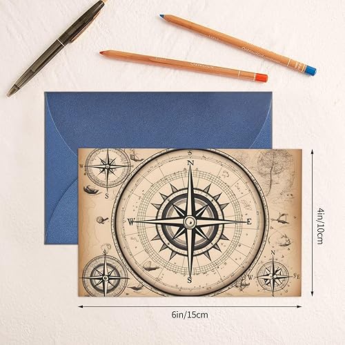 Miniatura 6 de Mapa de brújula azul patrón náutico tarjeta de felicitación de papel perla de alto grado 4 x 6 pulgadas, para tarjeta de cumpleaños tarjeta de