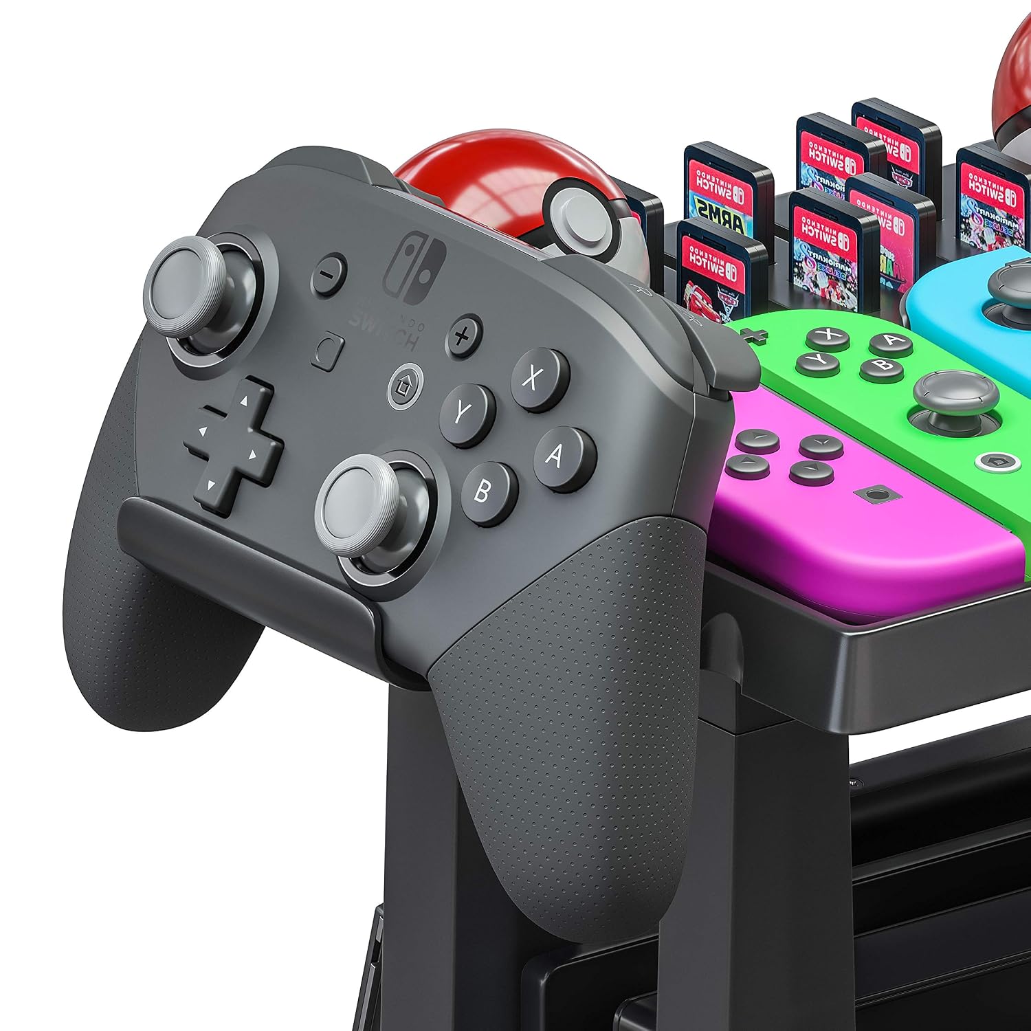 Skywin Organizer and Stand for Nintendo Switch - Storage Stand and Organizer Compatible with Nintendo Switch Accessories - Organizes Dock, Game Cards, Joy Cons, Pro Controllers, Grip, Games, Console