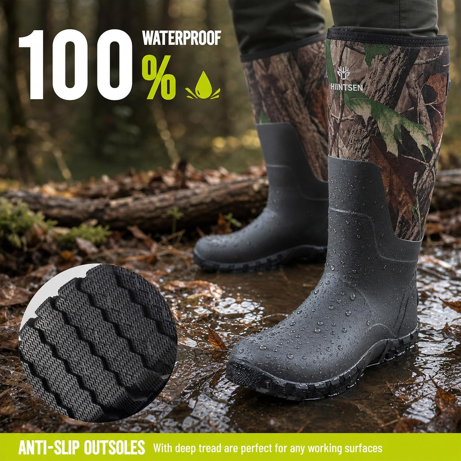 HUNTSEN Hunting Boots for Men - Waterproof Anti-Slip with Steel Shank