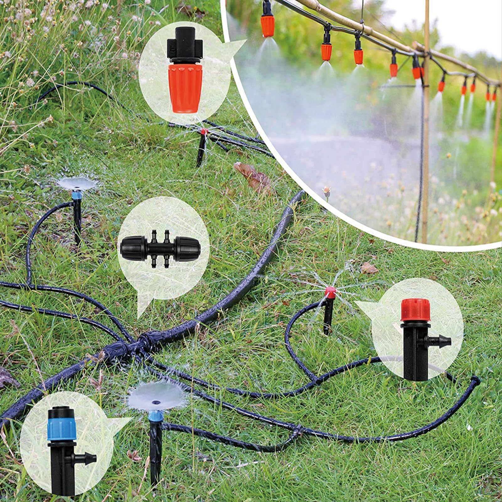 Kit de sistema de riego por goteo de 265 pies, sistema de nebulización automática de riego de jardín de 163 piezas para invernadero, patio, césped, planta