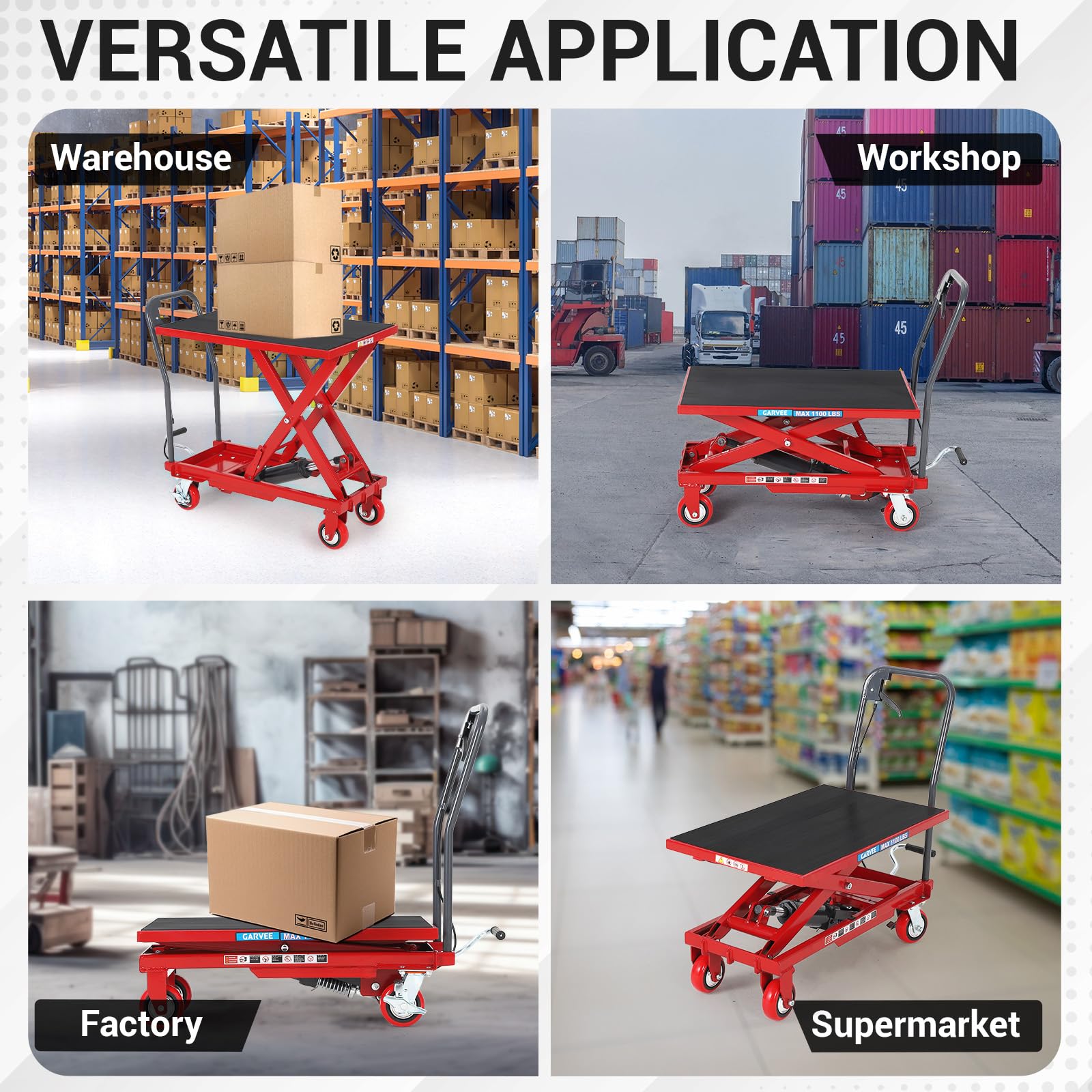Garvee Hydraulic Lift Table Cart, 500 LBS Capacity 28.5 in Lifting Height, Single Scissor Lift Table with 4 Wheels and Non-Slip Pad for Material Handling and Transportation, Red