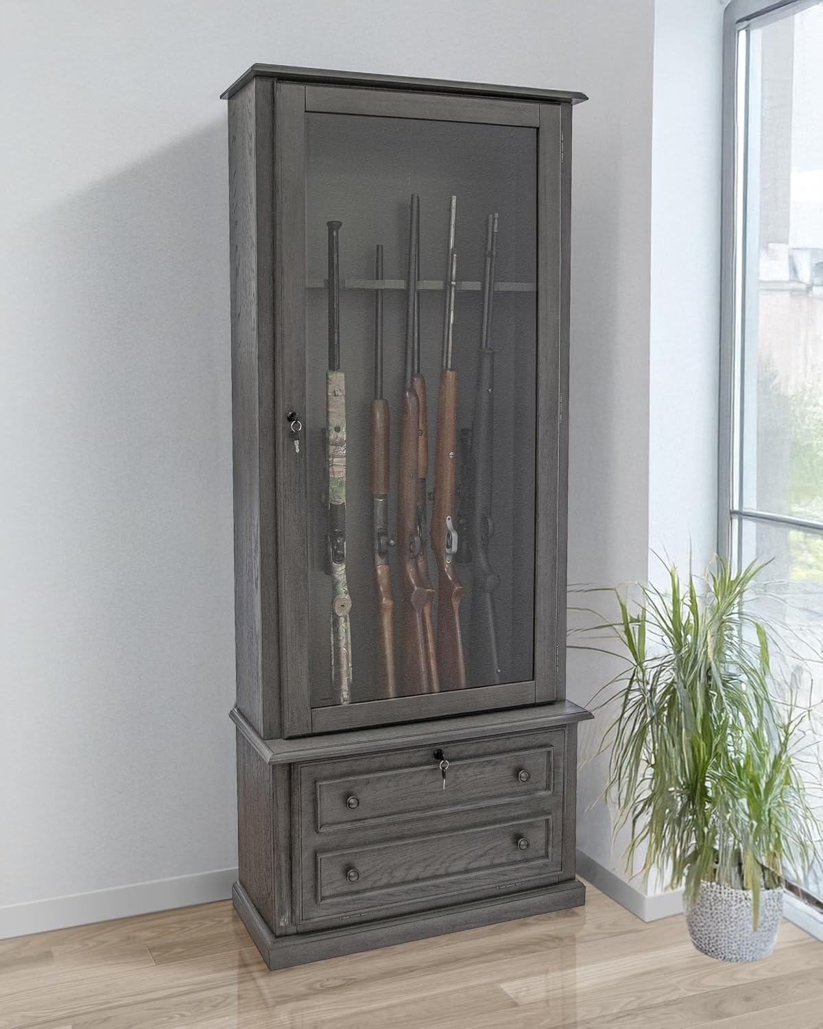 American Furniture Classics Model 860 Classic 12 Gun Cabinet Grey