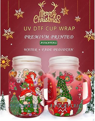 Miniatura 3 de Vasos de vidrio de 16 onzas con protección UV DTF para Navidad, transferencia para manualidades, calcomanías impermeables de vidrio Libby (6 hojas)