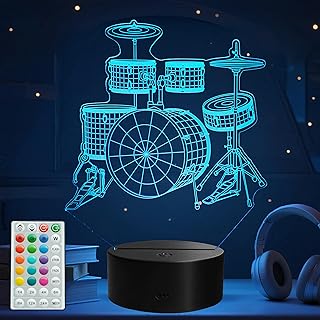 Drum Night Light, Drummer Gifts, Drum 3D Illusion Lamp 3D Night Light wi...