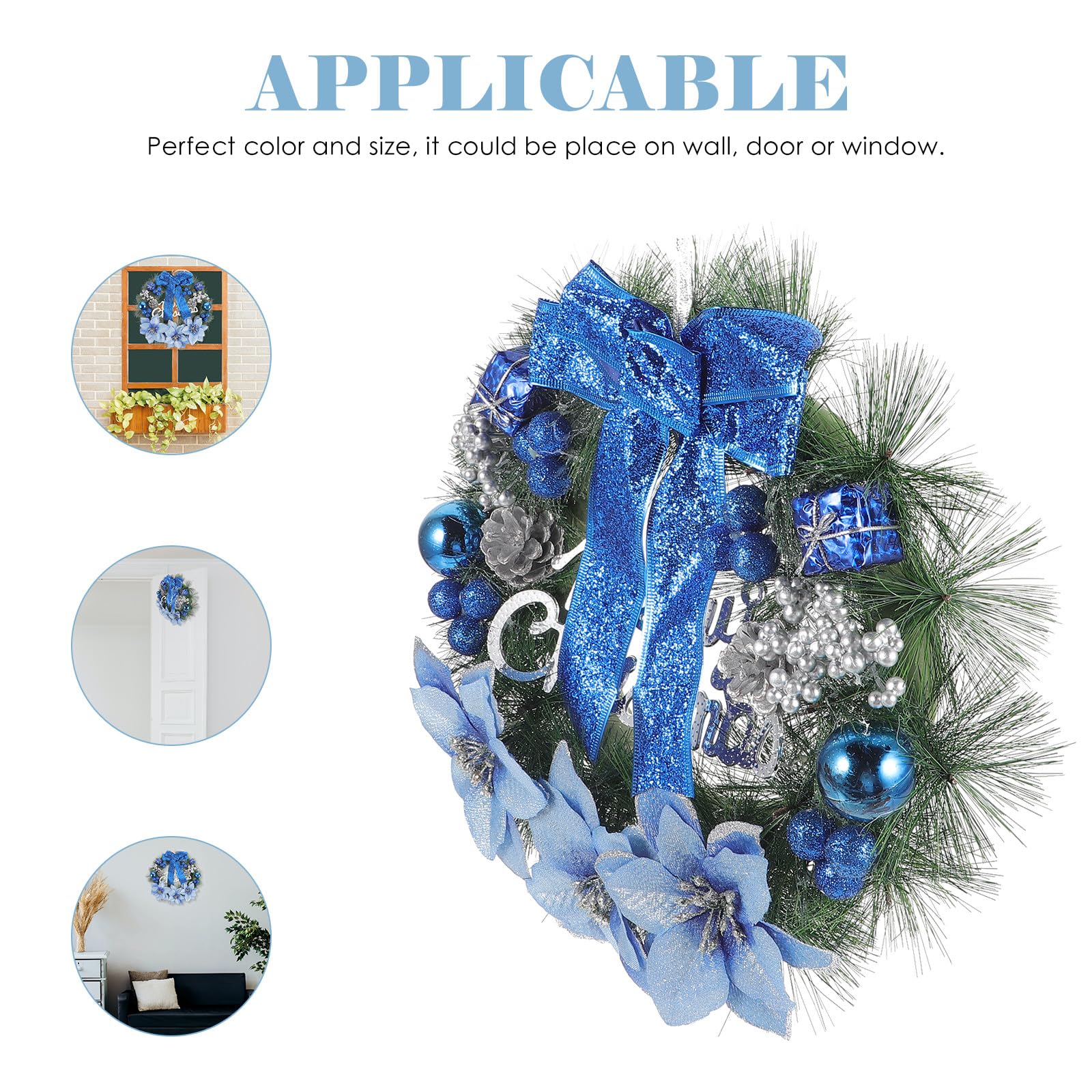 Housoutil Couronne de pin artificielle - Guirlande de Noël - Bleu - 39 cm | Couronne de pin de Noël à suspendre pour maison, mur, porte, décoration de fête