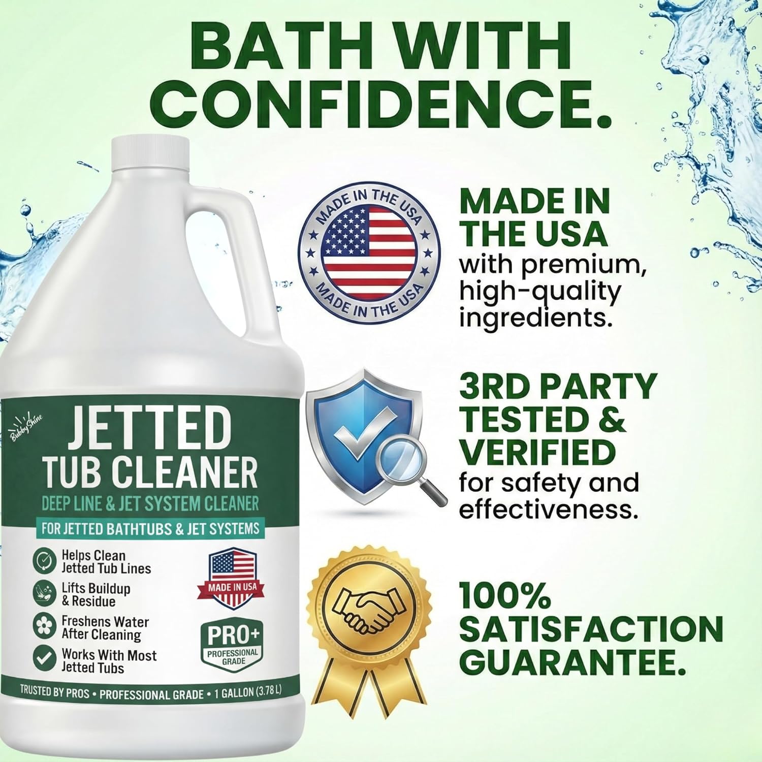 Jetted Tub Cleaner for Bathtub Jets – Deep Cleaning Bathtub Cleaner Formula for Jets & Whirlpool Tubs, Pro Grade System Flush for Internal Lines and Pipes, Made in USA, 1 Gallon