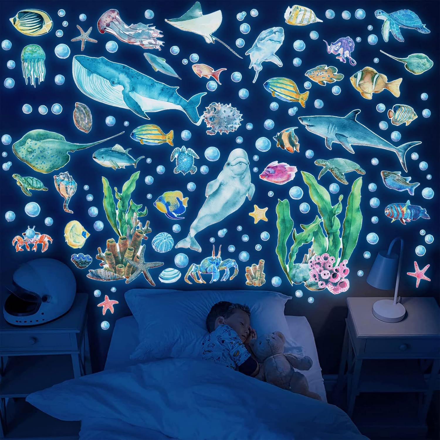 Glow in The Dark Ocean Fish Wall Stickers Ocean Theme Fluorescent