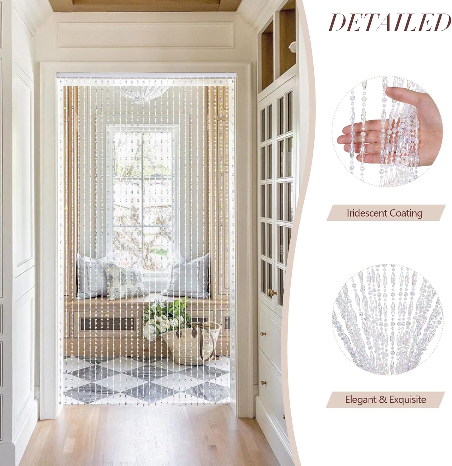 ANMINY 30 Strands Beaded Curtains Doorways 2 Panels Iridescent Crystal Door Beads Curtains High-Density Acrylic Hanging Doorway String Curtains for Window Room Wedding 35" x 79" - Oval Beads