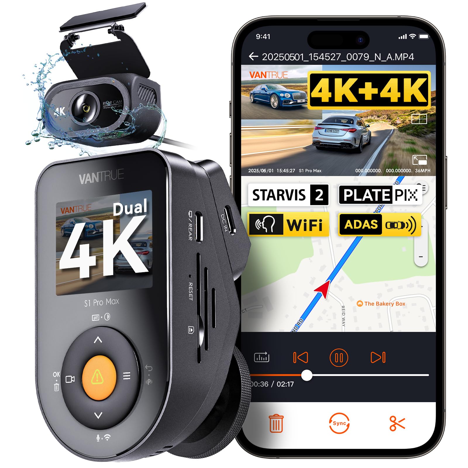 Vantrue S1 Pro Max 4K+4K Dash Cam, Dual STARVIS 2 IMX678 HDR Night Vision
