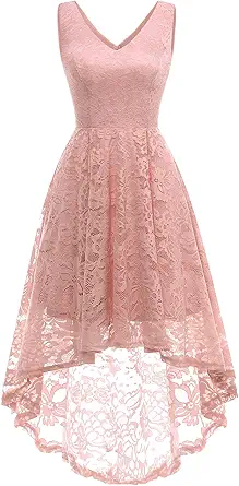 MUADRESS Women's Elegant Floral Lace Dress Sleeveless Crew Neck Hi-Lo Cocktail Dress for Evening Party