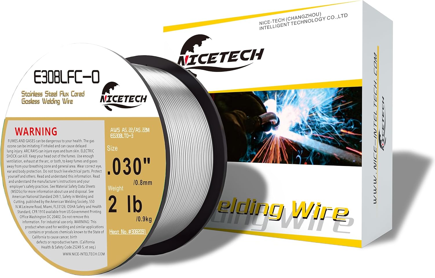 Gasless Flux Cored Welding Wire, Stainless Steel, E308LFC-O. 030-Diameter, 2 Pound Spool, Silver, Package of 1