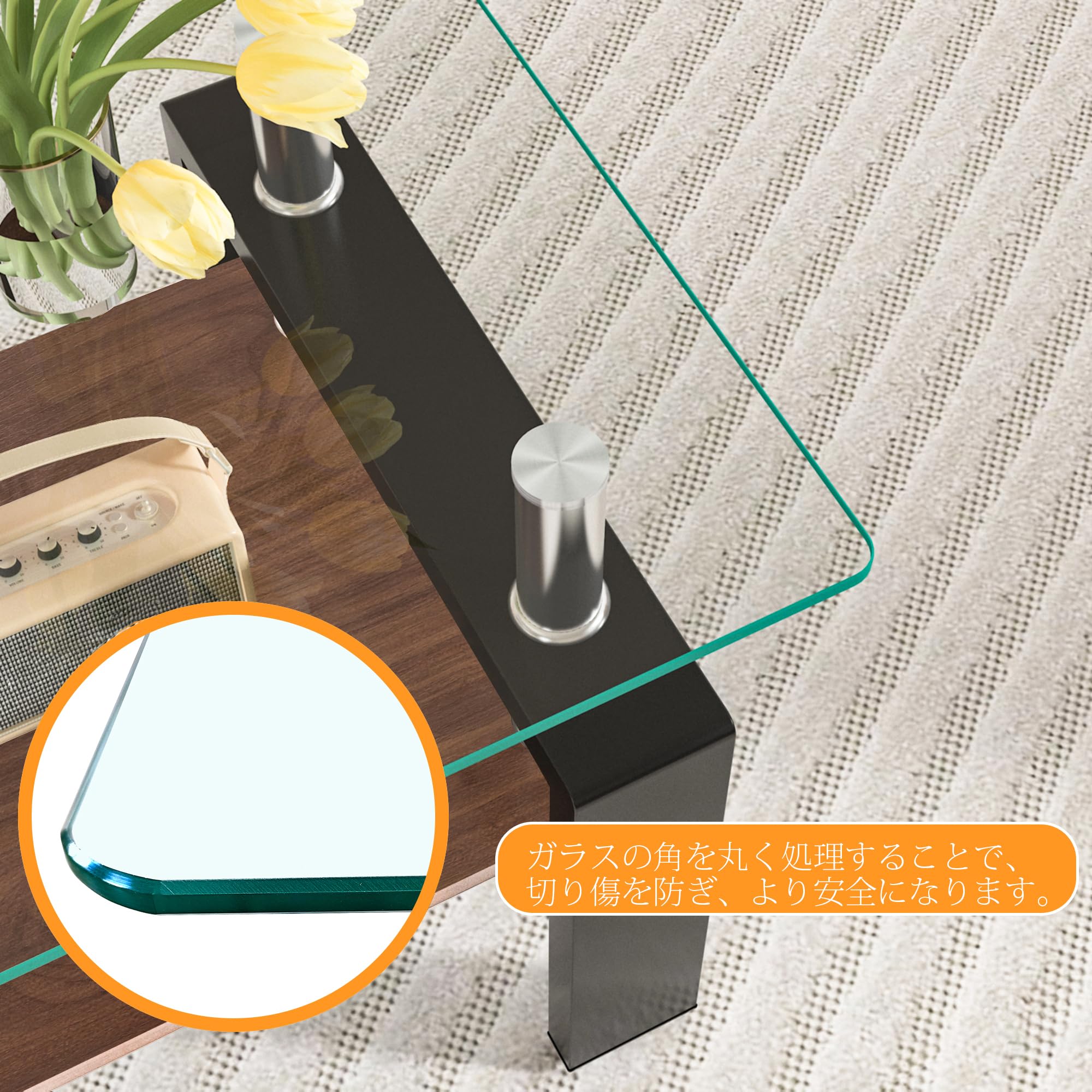 Amazon.co.jp: ローテーブル モダン長方形コーヒーテーブル 強化ガラス