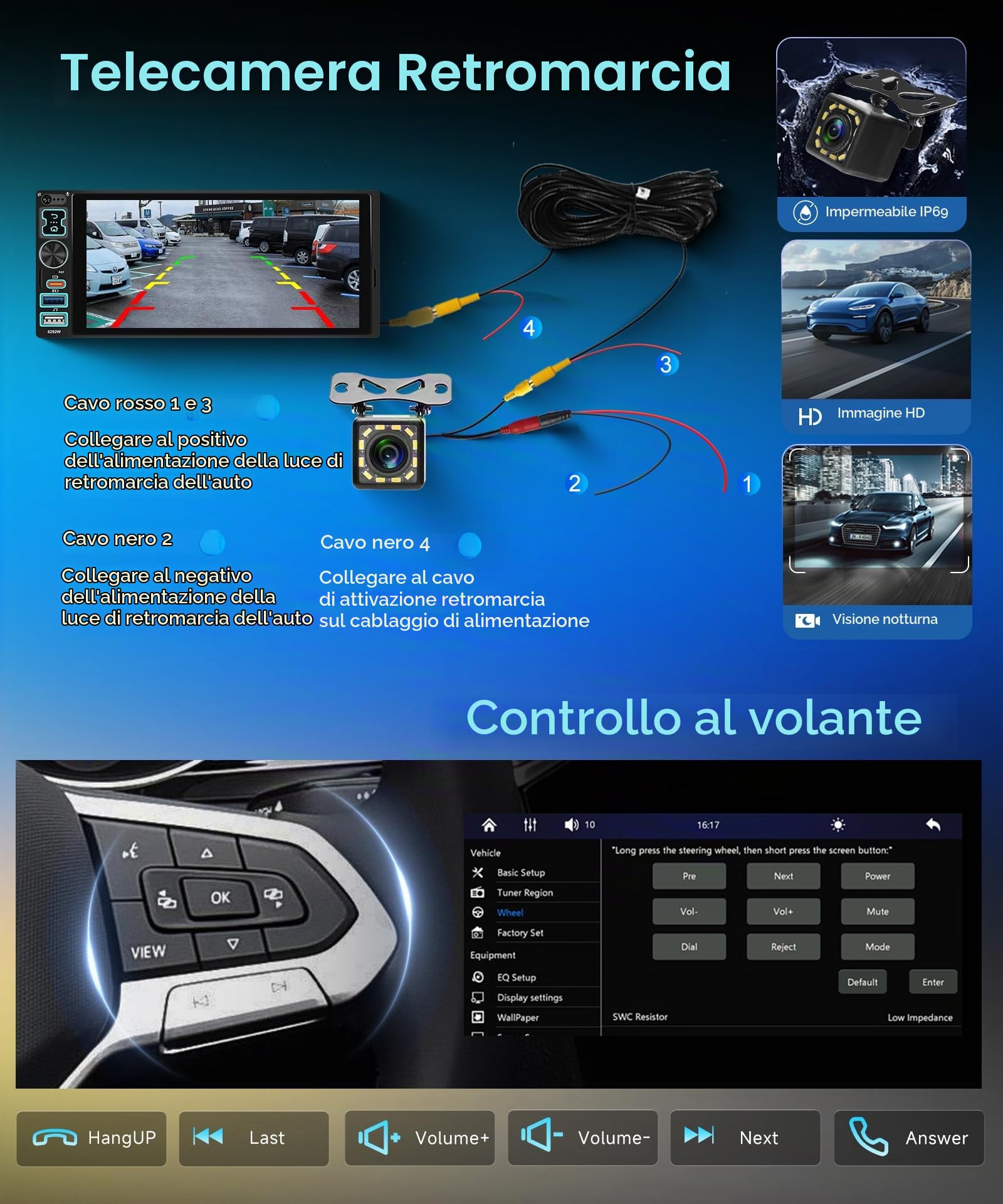 VECHTEL 6,8" Autoradio 1 Din con Carplay Android Auto Wireless,Bluetooth Radio FM con touchscreen IPS,inchiostro a specchio,EQ,WiFi Navi GPS,USB/Type-C,autoradio con schermo/comandi al volante