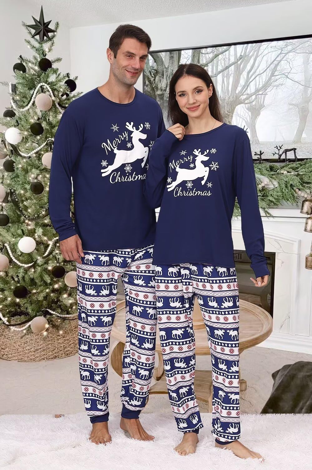 YEAXLUD Pijamas de Navidad divertidas a juego para la familia, conjuntos de ropa de dormir para mujeres, parejas, hombres, adultos, damas