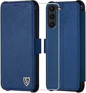 PYTWOPY for Samsung Galaxy S23 Leather Wallet Flip Phone Case with Screen Protector Film[Magnetic Clasp][Wireless Charging][Card Holder] [RFID Blocking] TPU Slim Shockproof Protective Cover,Dark Blue