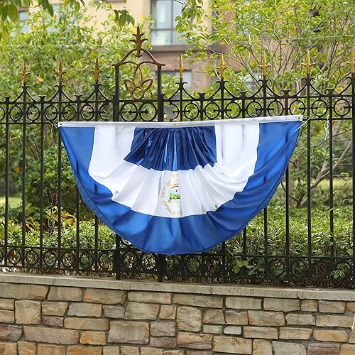 Miniatura 5 de Bandera de Nicaragua de Nicaragua plisada para abanico, de 3 x 6 pies, 2 banderas de abanico plisadas para interiores y exteriores, decoraciones