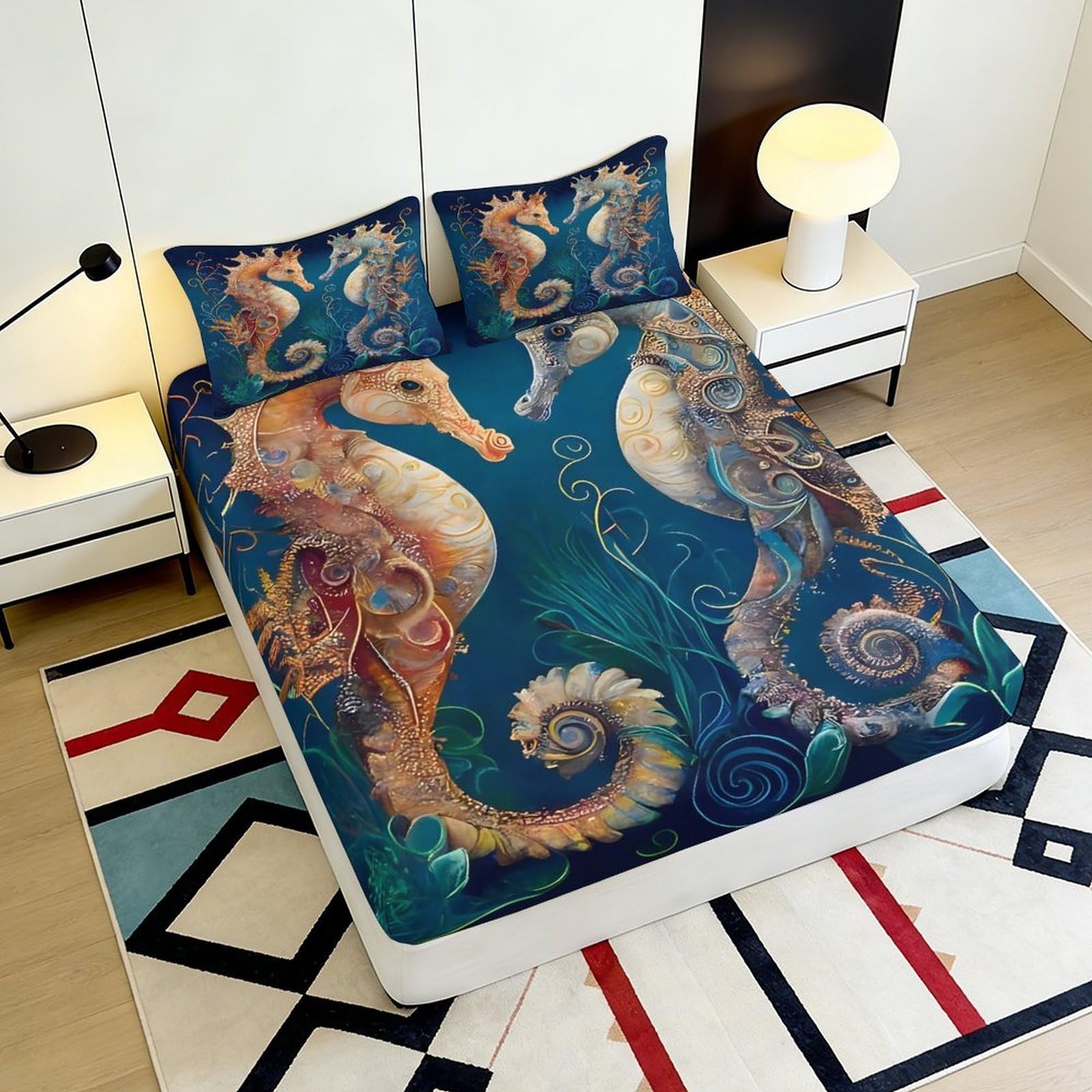 Lenzuolo con angoli in microfibra con stampa 3D, antiscivolo, per la casa | morbido, coprimaterasso, facile da pulire, traspirante, lavabile in lavatrice, per tutto l'anno, 200 x 200 x 25 cm