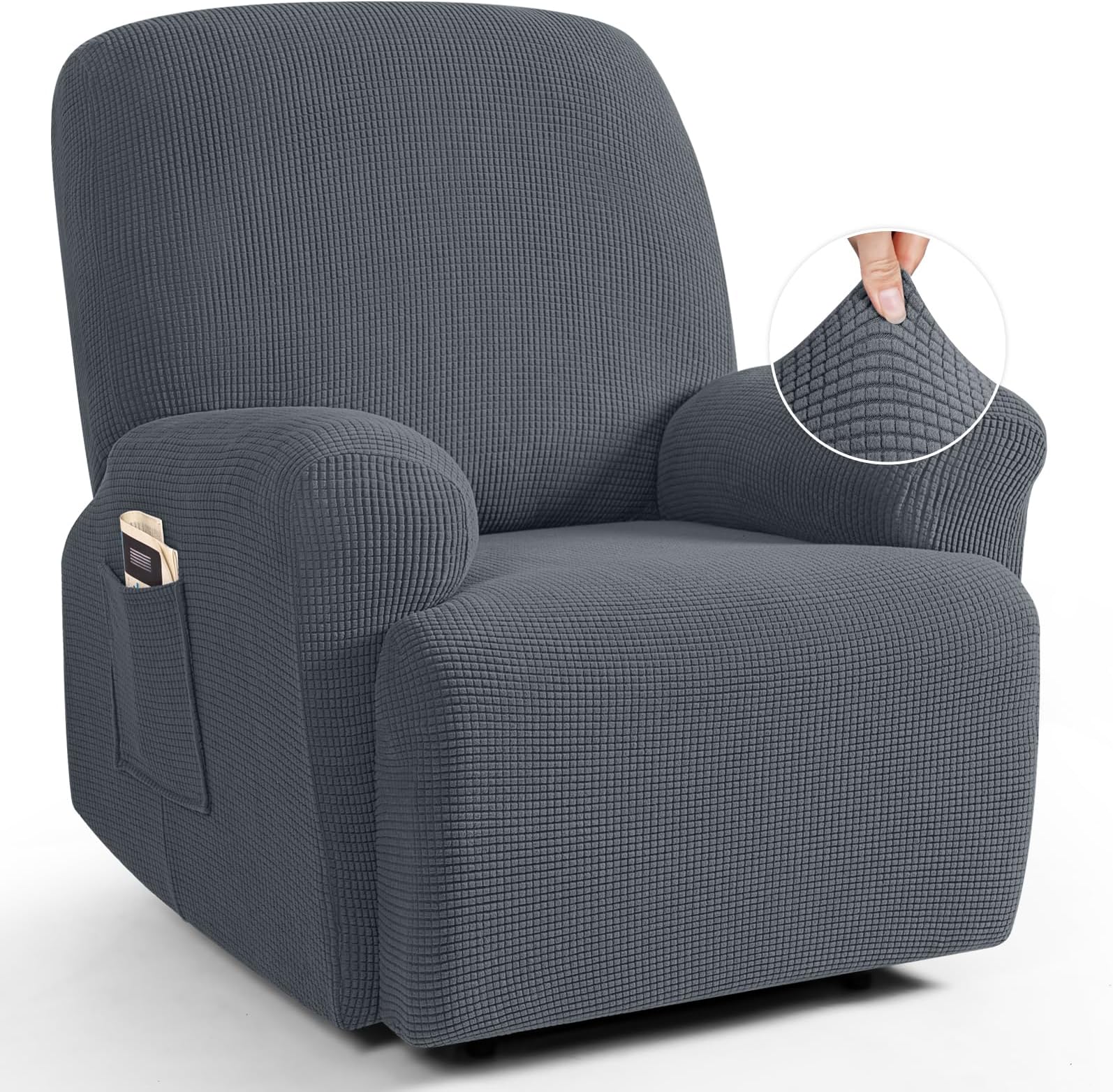 TAOCOCO Recliner Cover 4-Pieces, Recliner Stretch Sofa Slipcover Recliner Cover 1 Seater Couch Protector Soft Furniture Protector Covers with Elastic Chair Covers Jacquard Pattern (Grey)
