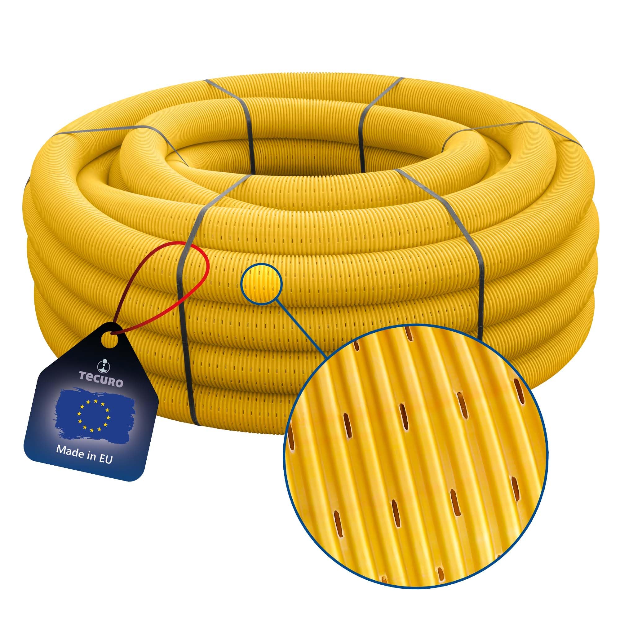 tecuro Drainagerohr Drainagerohr flexibel 10 m - DN100 gewellt PVC-U, geschlitzt gelb