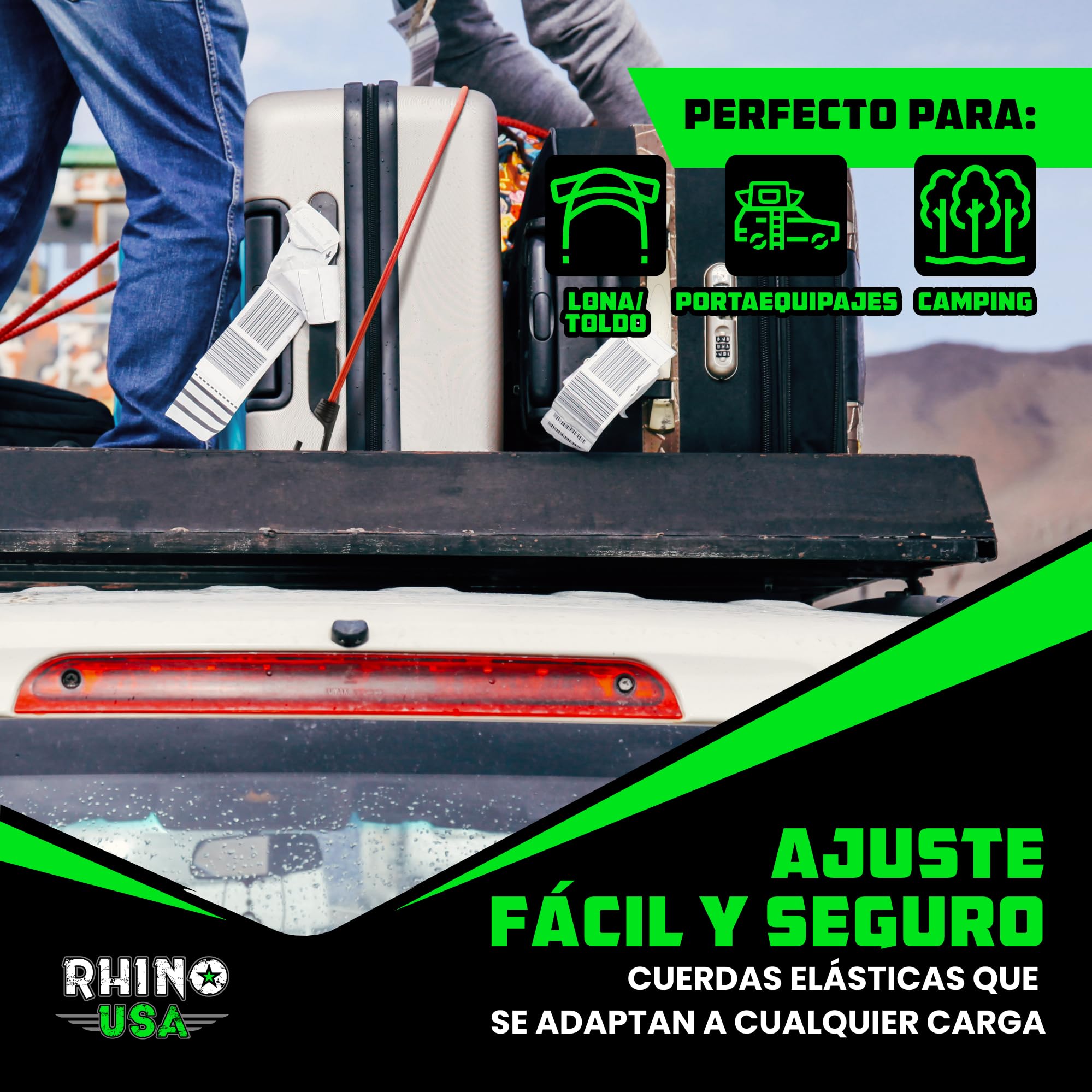 Rhino USA Cuerda Elástica con Ganchos (28 Piezas) Pulpos Elástico con Gancho, Cortos y Largos - 4 Clips para Lona Gratis, Bolsa con Cordón, Cuerdas para Toldo & Bungee Cord - Resistentes a Rayos UV