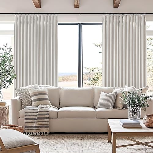 Miniatura 6 de MIULEE Cortinas Plisadas Opacas de 84 Pulgadas de Largo, Cortinas Plisadas de Lino para Dormitorio con Ganchos Aislamiento Térmico Reducción de