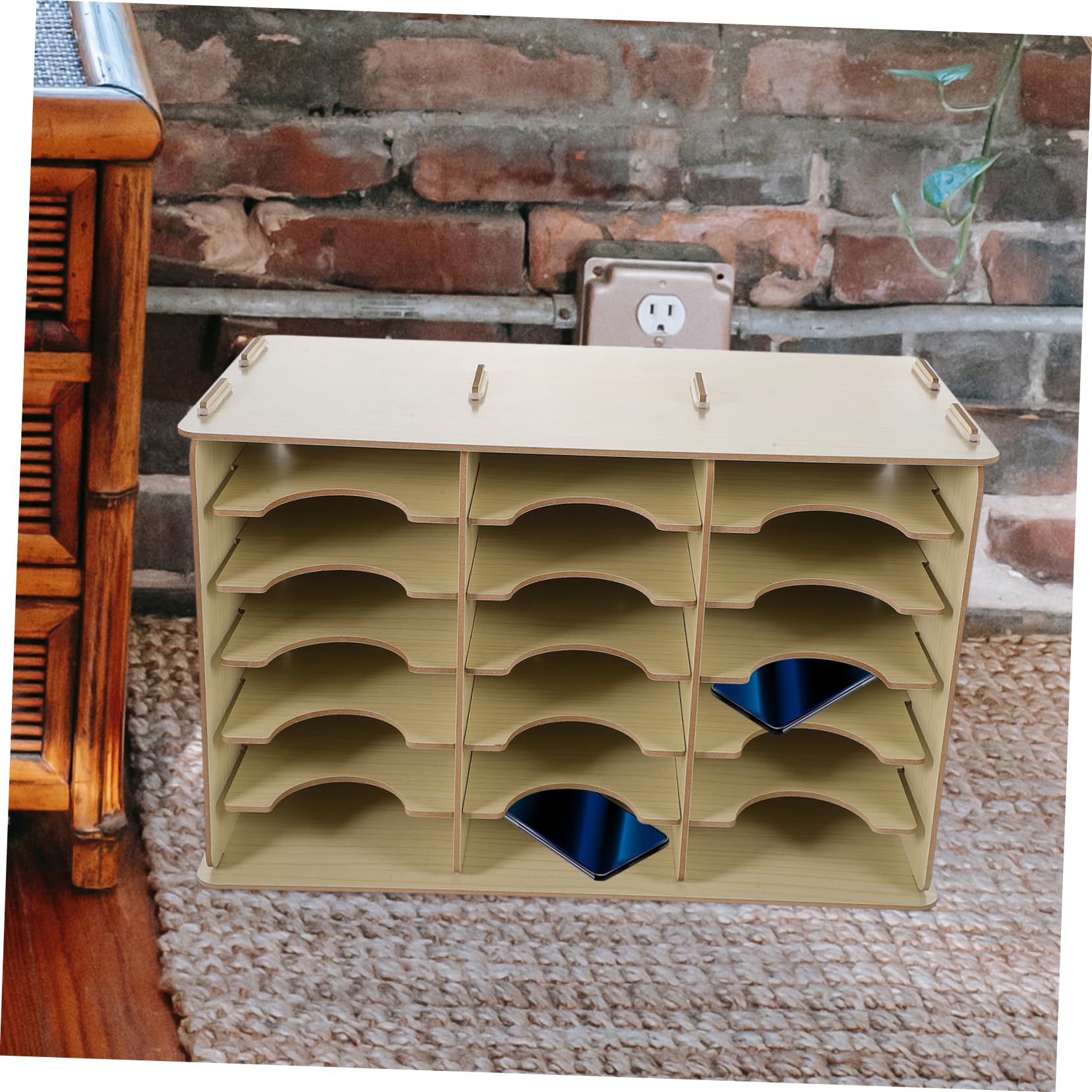 Cabilock Caja de Almacenamiento para Teléfono Móvil Soporte para Teléfono Celular Organizador de Madera para Mesa de Oficina Y Aula Caja de Almacenamiento para Teléfono