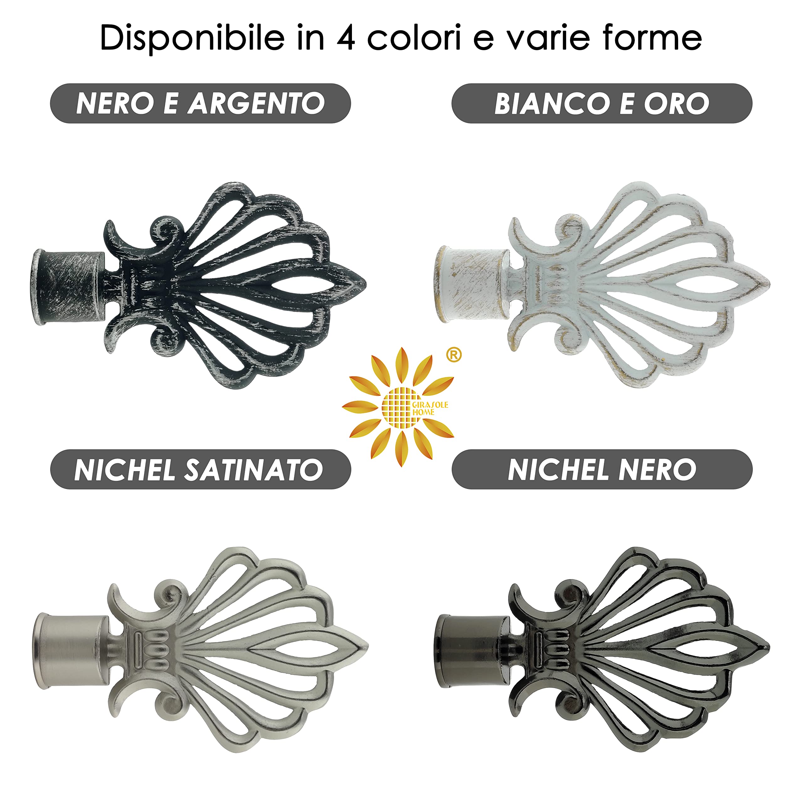 GIRASOLE HOME Gardinenstangen Endstück 18-20mm - 2 Stück Satiniert Nickel