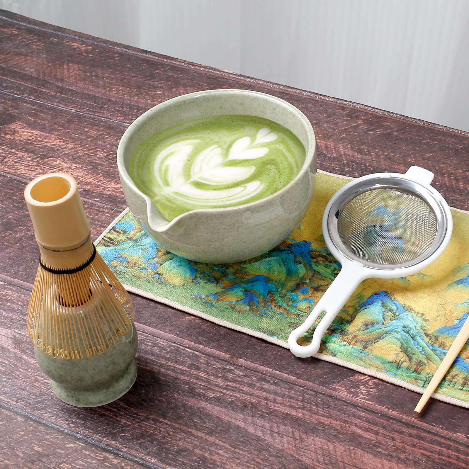 5-Piece Matcha Whisk Set With Bowl, Scoop & Sifter – Complete Ceramic & Bamboo Kit For Tea Lovers