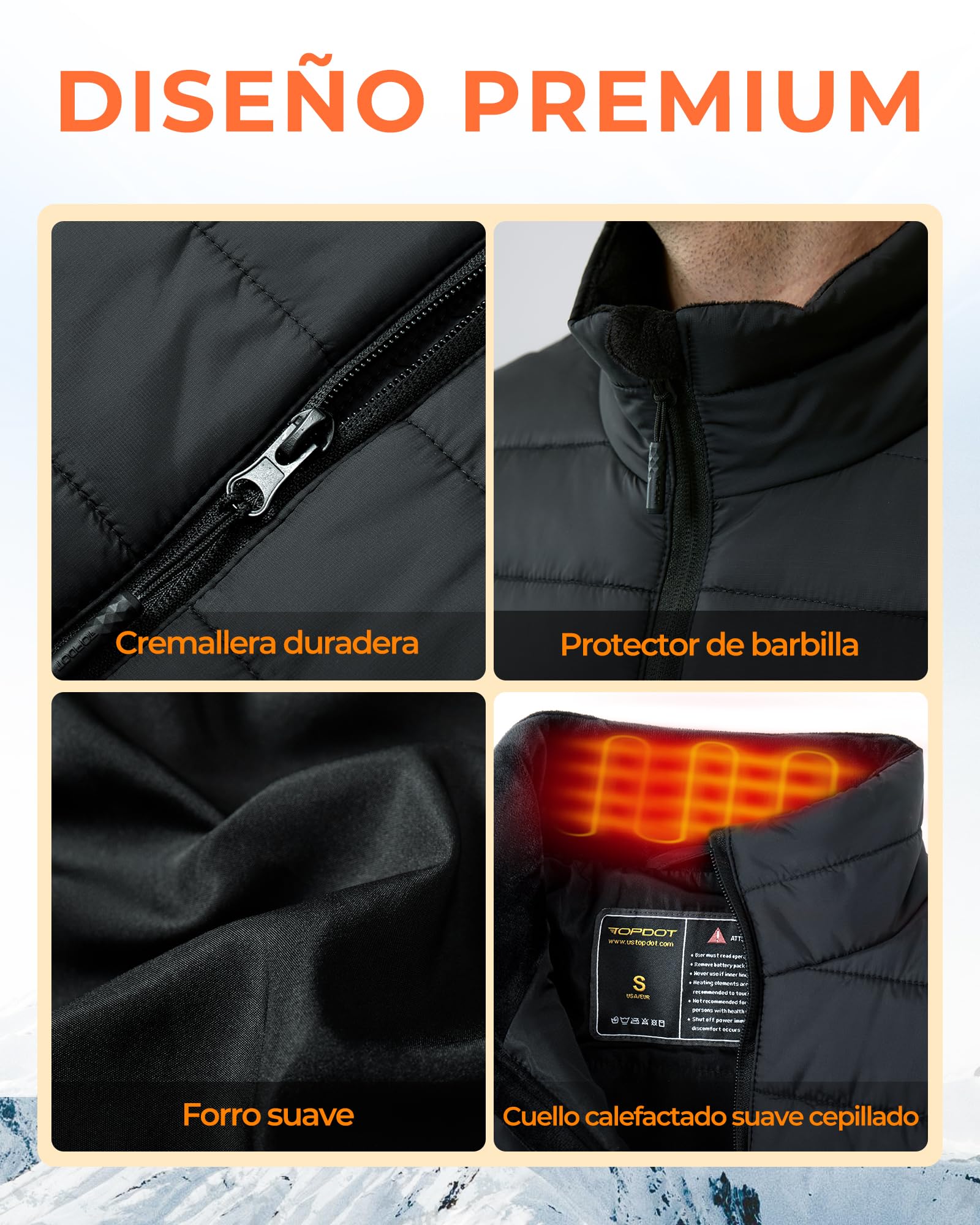 Topdot Chaleco Calefactable Hombre, Chaleco Calefacción Eléctrica con Batería de 7.4V 16000mAh Incluidas, 8 Zonas de Calentamiento, Chalecos de Invierno Cálidos para Exteriores, Senderismo, Acampada