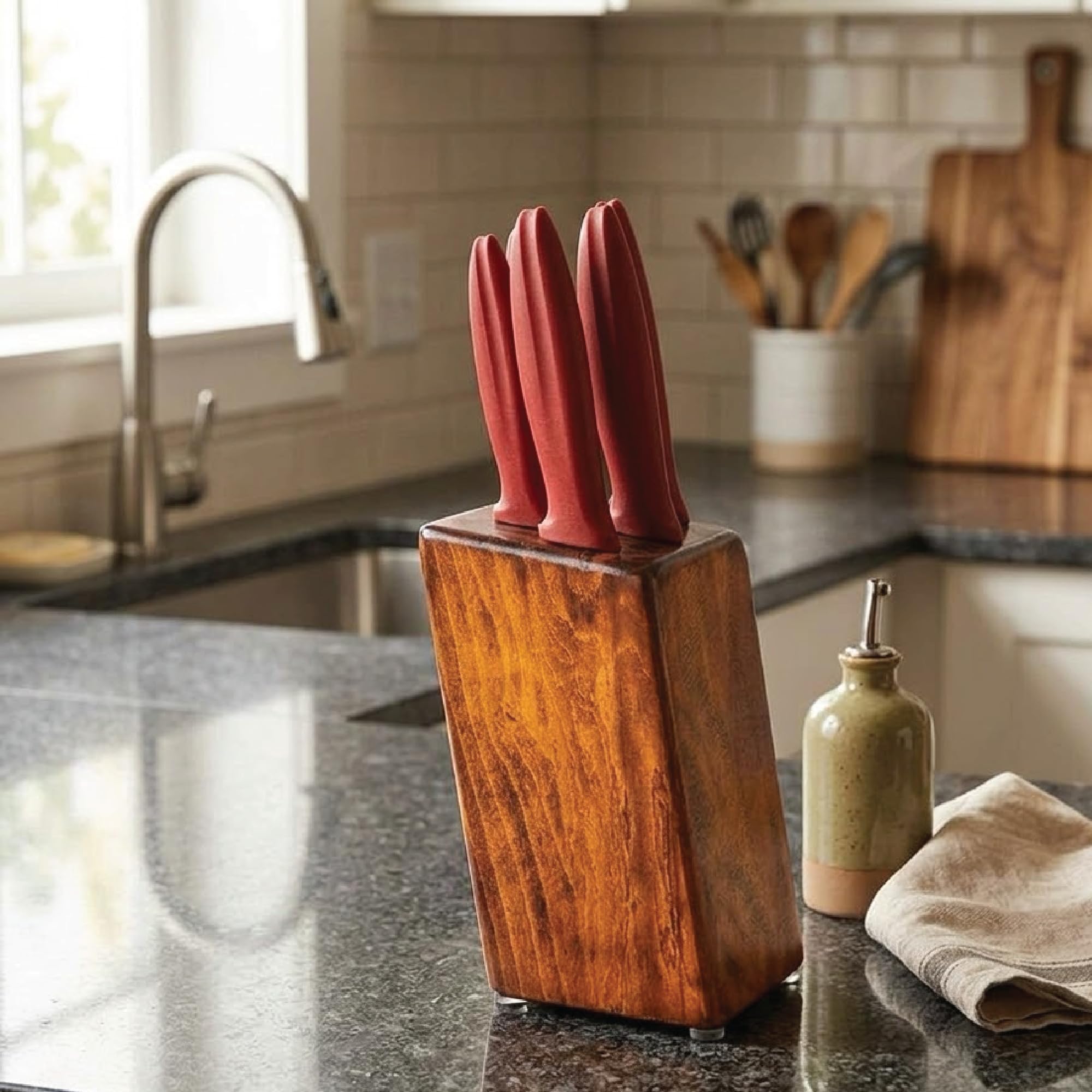 Pirge Set di coltelli da cucina Pure Line con ceppo, 6 pezzi in acciaio inossidabile - Set di coltelli con ceppo in legno di carpino - Acciaio inossidabile tedesco ad alto tenore di carbonio 54 HRC