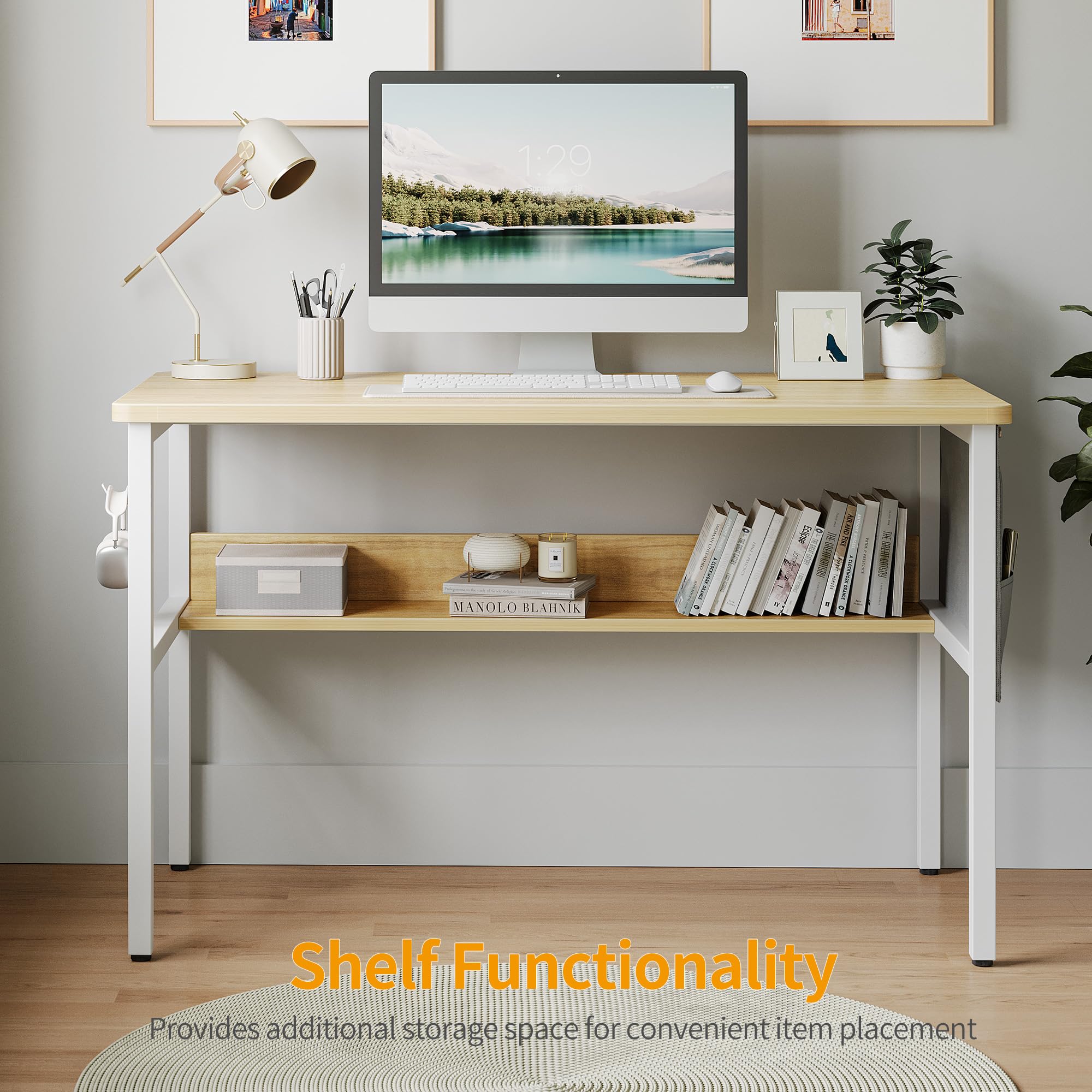 CubiCubi Klein bureau, 100 x 40 cm, moderne computertafel met onderplank, ruimtebesparende gamingtafel voor kleine ruimtes, stabiel metalen frame, ideaal voor thuiskantoor en studie, wit