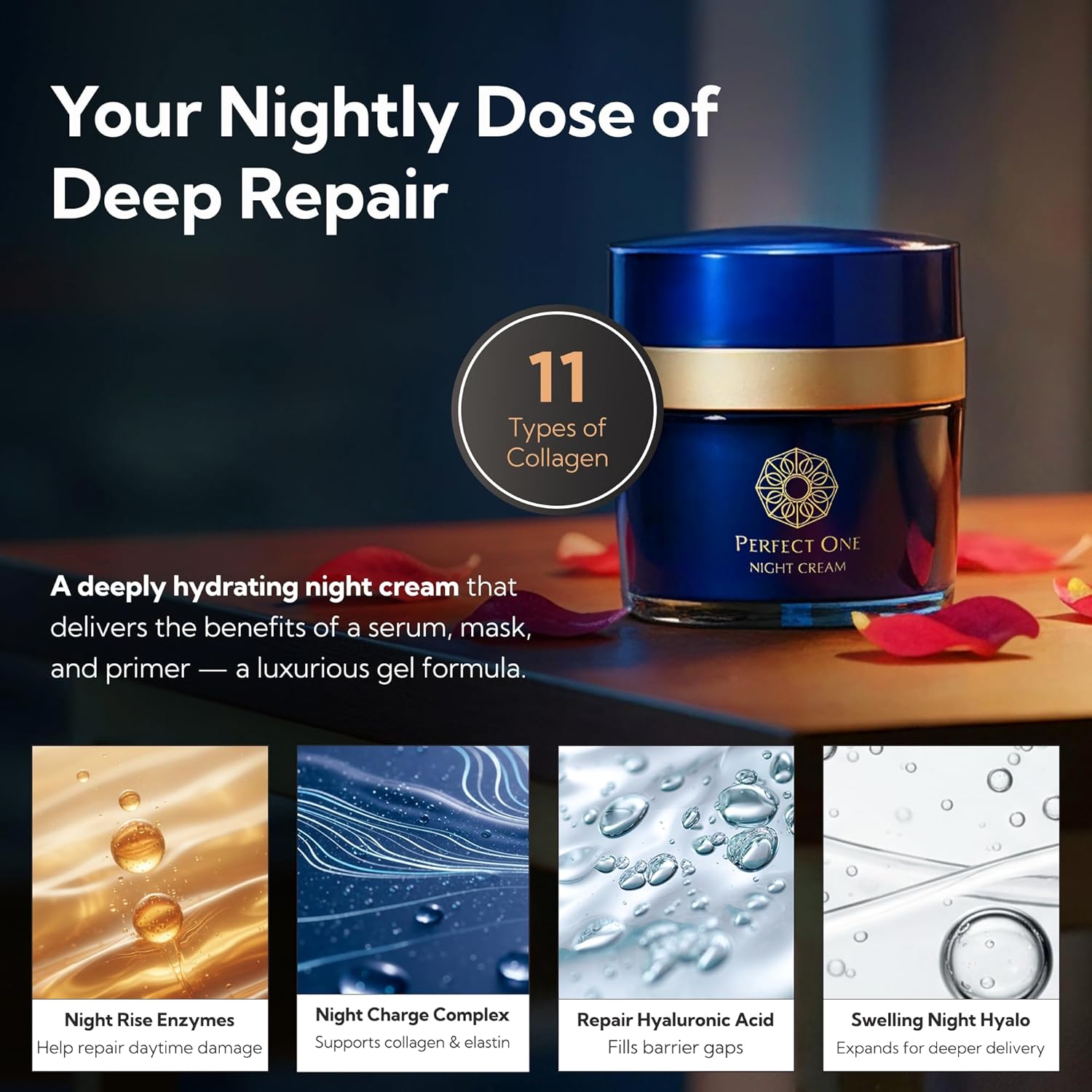 PERFECT ONE Night Cream – Japanese Anti-Aging Moisturizer with Collagen & Hyaluronic Acid | Hydrating, Firming, and Replenishing Night Face Cream for Radiant, Glowing Skin | 1.16 oz - Image 2