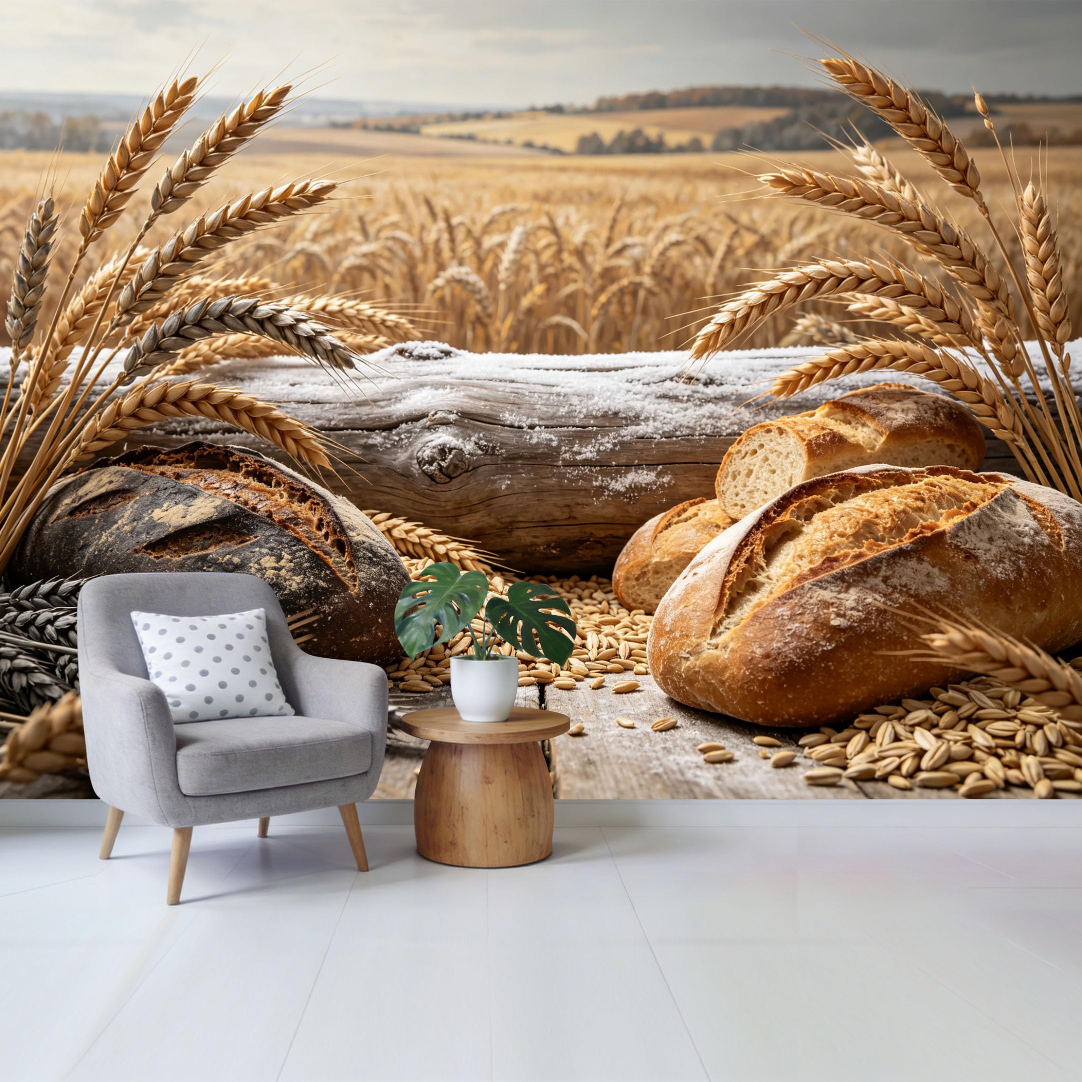 Custom Size Wall Mural Rustic Wheat Field Farmhouse Bread Still Life Photography SelfAdhesive Wall Fabric Removable Wallpaper for Home Office Decor