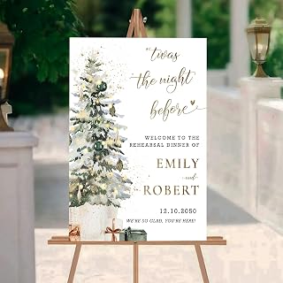 Personalized Winter Rehearsal Dinner Sign, Christmas Wedding Sign, Twas The Night Before Sign, Christmas Tree With Gifts Wedding Rehearsal Dinner, Customized Plastic Yard Sign