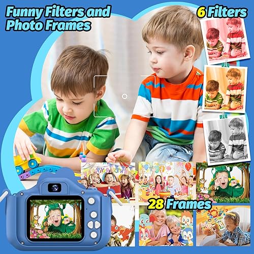 Miniatura 6 de Cámara de dinosaurio para niños y niñas, cámara digital para selfie con bonita cubierta protectora y tarjeta SD de 32G, regalos de cumpleaños de