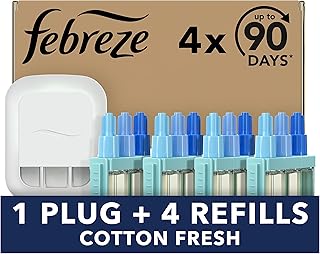 Febreze 3Volution Smart Programming Air Freshener Plug In Starter Kit 80 ml (20 ml x 4 ) Cotton, 3 Alternating Scents