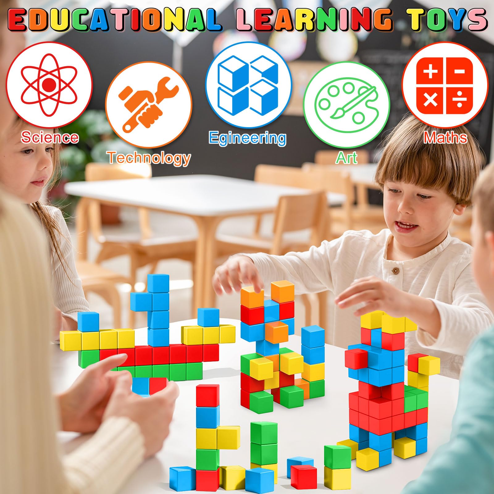 JUQG 96Pcs Bloques de Construcción Magnéticos, 3D Juguetes de Construcción Magnéticos, Juguetes Educativos de Bloques de Construcción, Regalo de Juguete Magnético para Más de 3 Niños y Niñas (96Pcs) — view 5