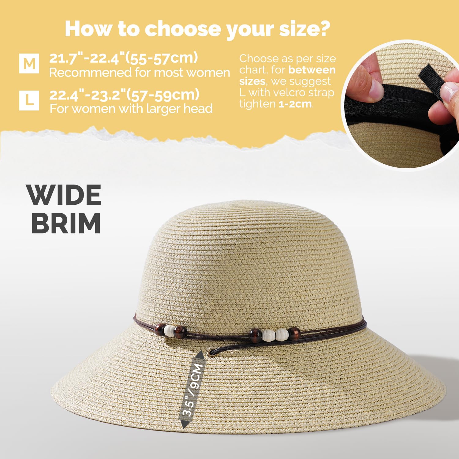 Creekstone Damska słomkowa czapka przeciwsłoneczna, ochrona przed promieniowaniem UV UPF 50+, lekka słomkowa czapka typu bucket hat, letnia podróż