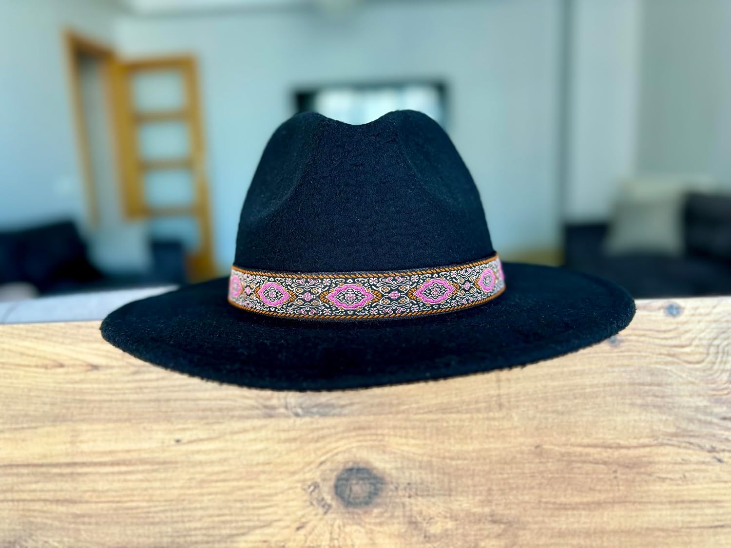 Cowboy Hat Band Pink Orange Black color, Adjustable Fedora Hatband, Unisex Western Hat Belt