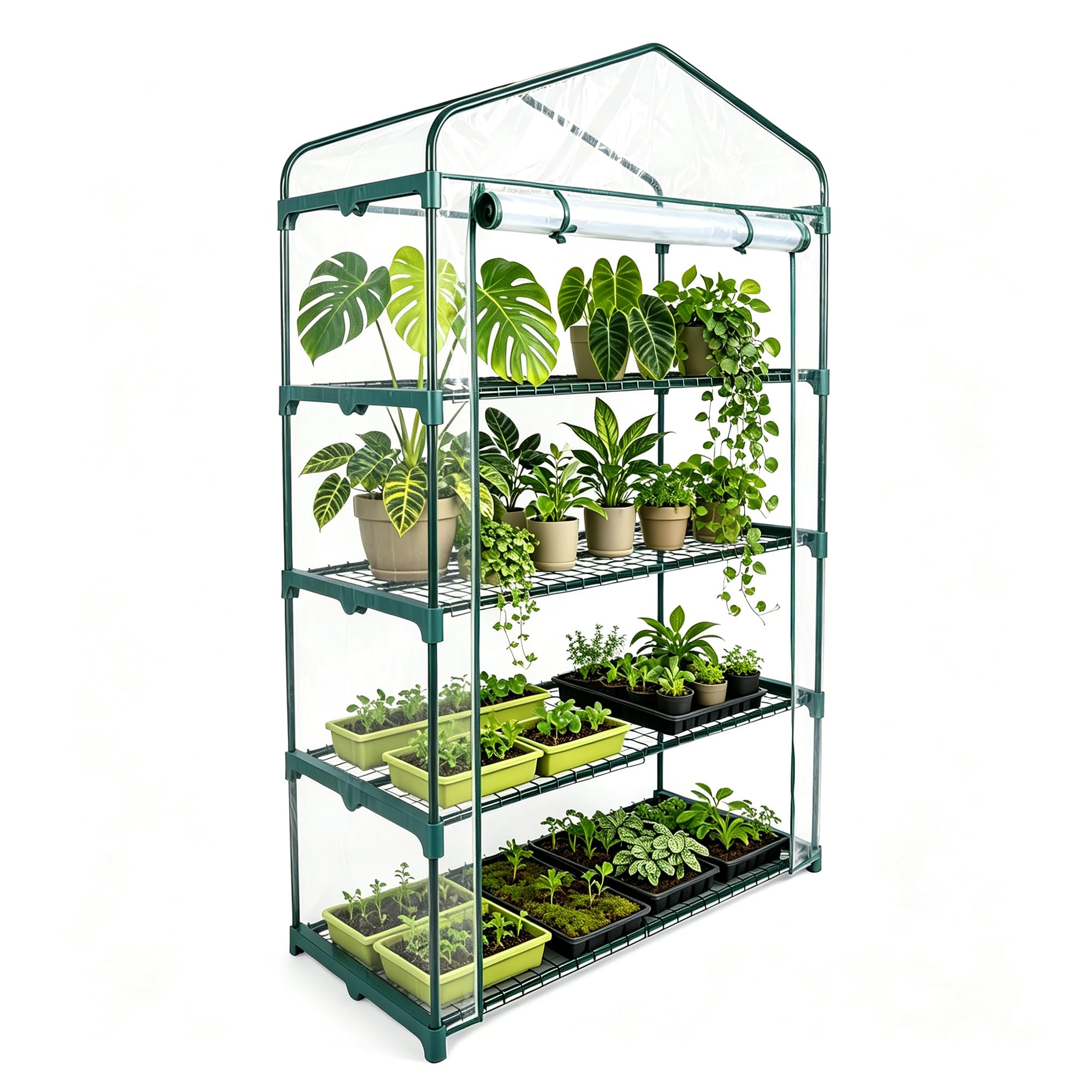 Mini Serre de Jardin 4 Niveaux 102x160x49 cm Couverture PVC Transparente Épaisse,Étagères Démontables,Serre Potager pour Légumes,Semis Serre Tomates de Jardin Exterieur Anti Insectes