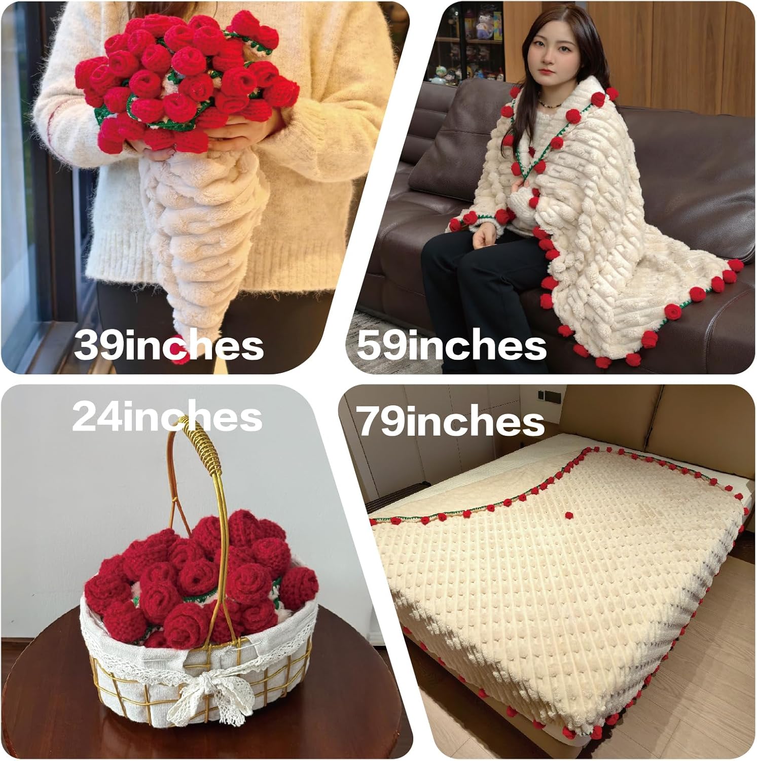 Flowers Bouquet Blanket, Plush Flannel Rose Bouquet Throw Blankets Gifts for Family, Friends for Birthday, Valentine'Day, Home Decor, Bed, Sofa (39 Inches)