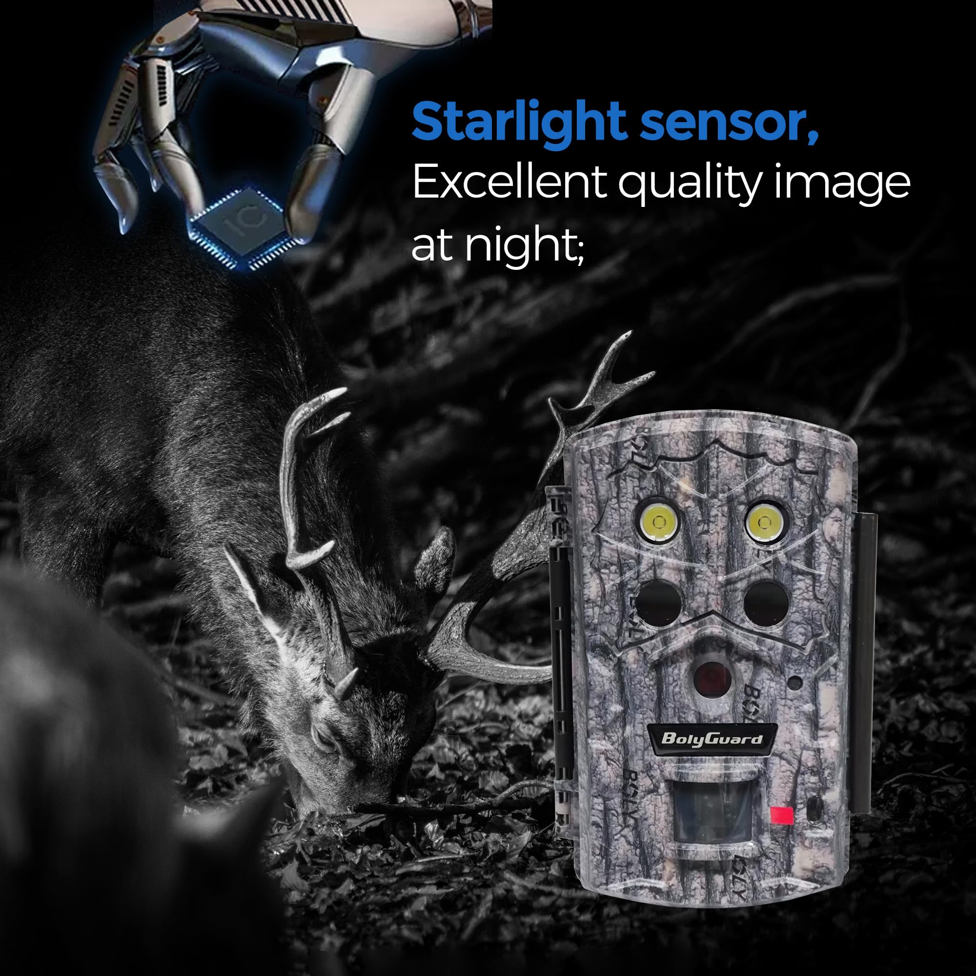 BolyGuard Wildlife Wildkamera 45MP 4K HD Jagdkamera 30,5 m Erfassungsreichweite 40 Stück 940 nm IR-LEDs mit Nachtversion für Wildtierüberwachung und Heimsicherheit (BG590-4K)