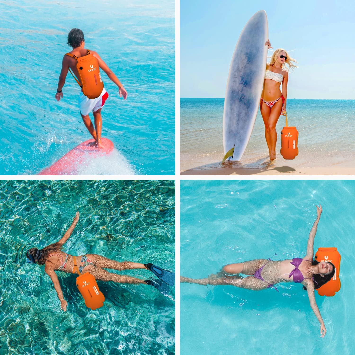 Ulikey 28L Boya de Natación Inflable, Boya de Natación Impermeable con Cinturón Ajustable para Deportes Acuáticos, Kayakistas, Surfistas, Canotaje, Snorkelers