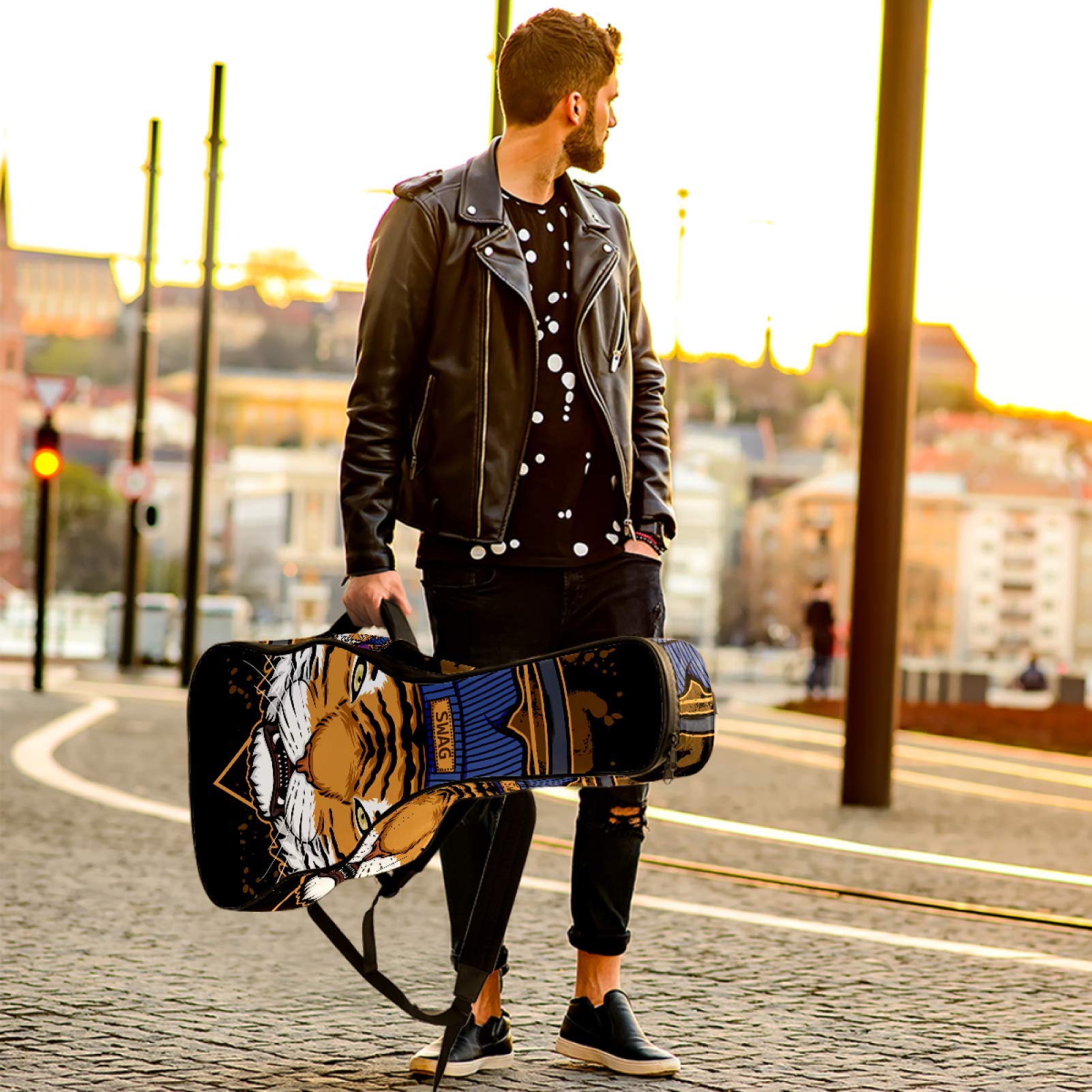 Chitarra Gig Bag impermeabile cerniera morbida chitarra zaino, basso acustico & classico folk chitarra elettrica borsa Tiger cuffie
