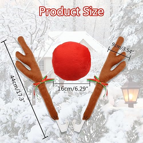 Miniatura 4 de zxbaers Cornamenta y nariz de reno para automóvil, decoraciones navideñas para automóvil, Rudolph Reno, cascabel, disfraz de Navidad, accesorios