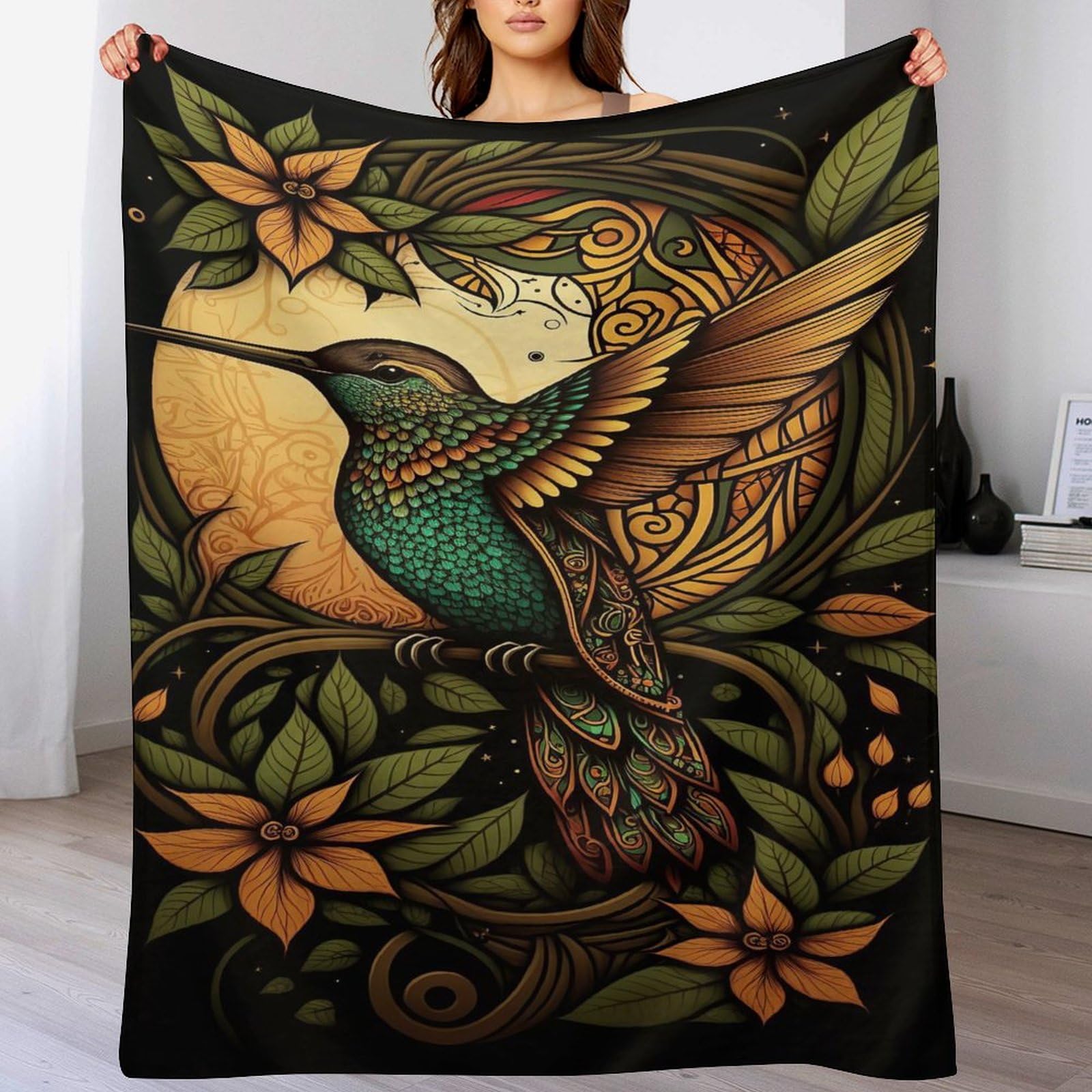 Couverture canapé colibri plaid flannel chaud jeté de lit décoratif et moelleux 150x200